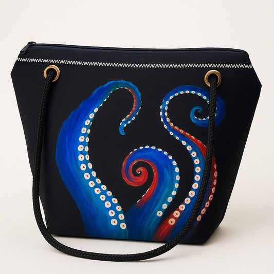 Recycled Sailcloth Octopus Art Tote Bag: Crossbody or Wristlet