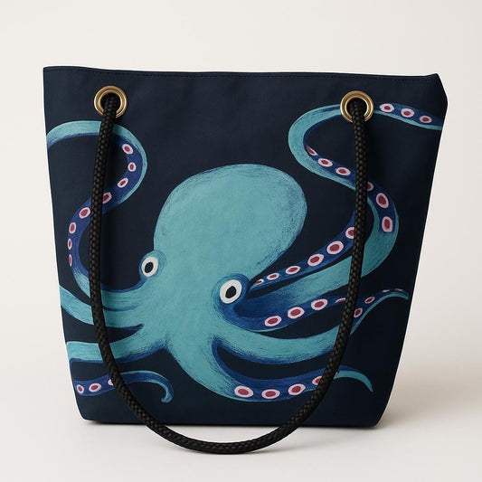 Recycled Sailcloth Octopus Tote Bag: Original Nautical Art