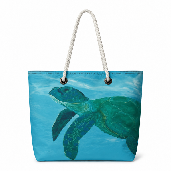 Blue Sea Turtle Recycled Sail Bag | Original Florida Art – Large
