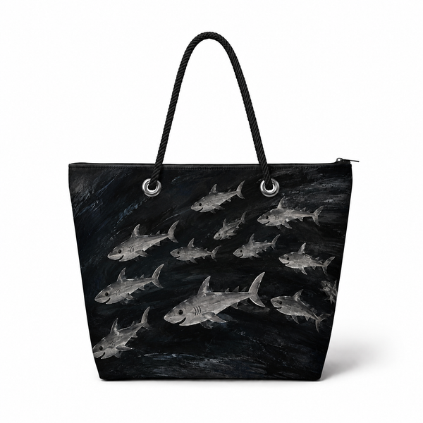 Happy Sharks Recycled Sail Bag | Original Florida Art – Medium