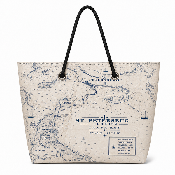 St. Pete Chart Recycled Sail Bag | St. Petersburg Nautical Art – Large
