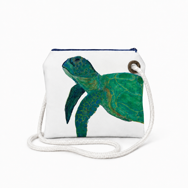 White Sea Turtle Recycled Sail Bag | Original Florida Art – Crossbody