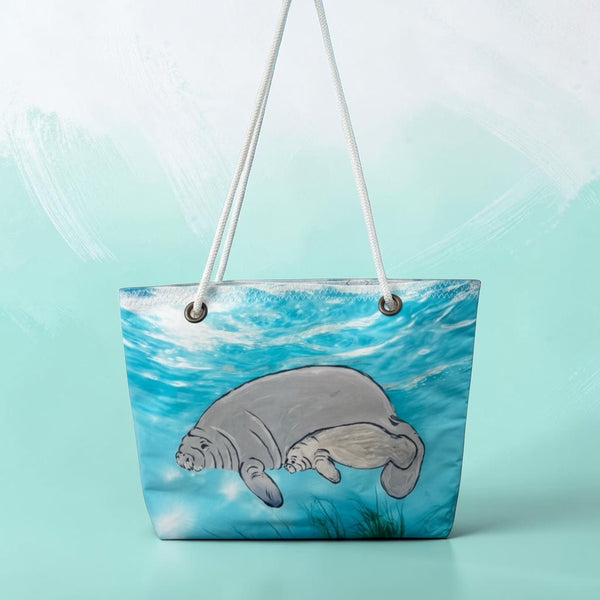 Recycled Sail Tote Bag: Handcrafted Manatee Design