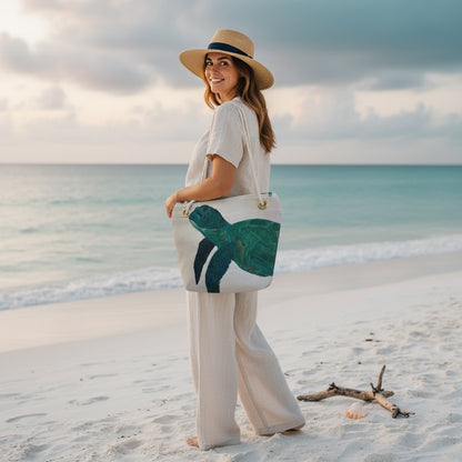 Recycled Sail Tote Bag: Sea Turtle Art, Waterproof Lining