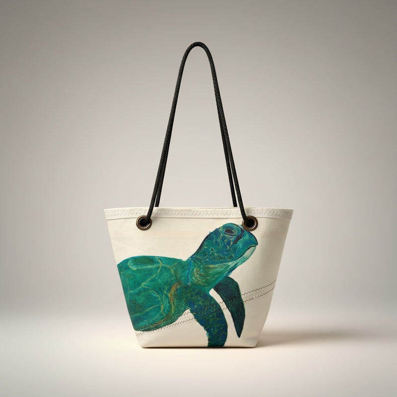 Sea Turtle Recycled Sail Tote Bag (White Background)