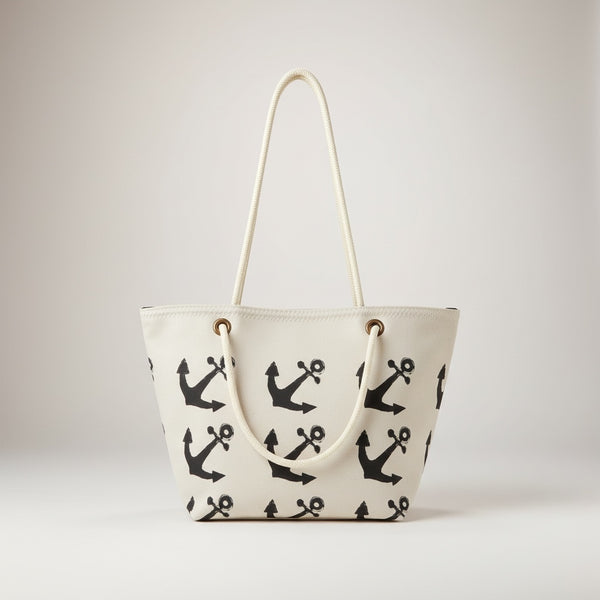 Recycled Sail Tote Bag: Nautical Anchor Design, Zipper Top