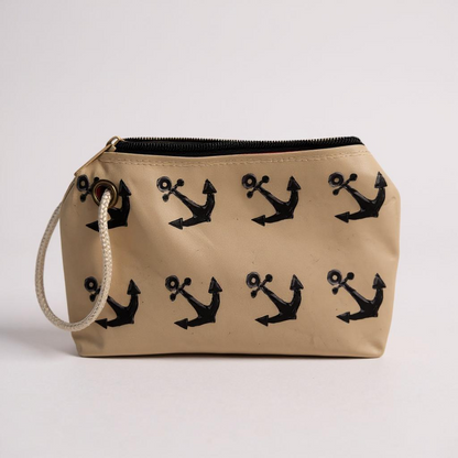 Recycled Sail Tote Bag: Nautical Anchor Design, Zipper Top