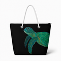 Black sea turtle medium recycled sail tote with zipper and original coastal artwork