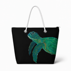 Black sea turtle medium recycled sail tote with zipper and original coastal artwork