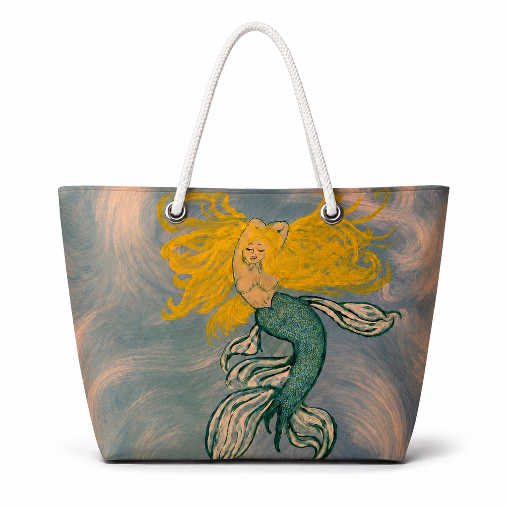 Blonde Mermaid XL recycled sail tote bag with white rope handles