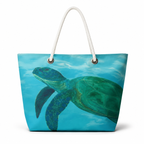 Blue sea turtle large recycled sail tote handcrafted in Florida with original coastal artwork