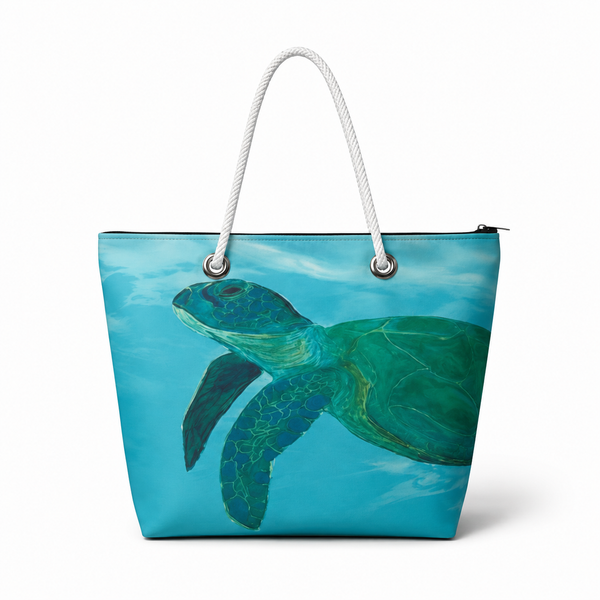 Blue Sea Turtle Recycled Sail Bag | Original Florida Art – Medium