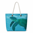 Blue sea turtle XL recycled sail tote handcrafted in Florida with original coastal artwork