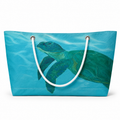 Blue sea turtle XXL recycled sail tote handcrafted in Florida with original coastal artwork