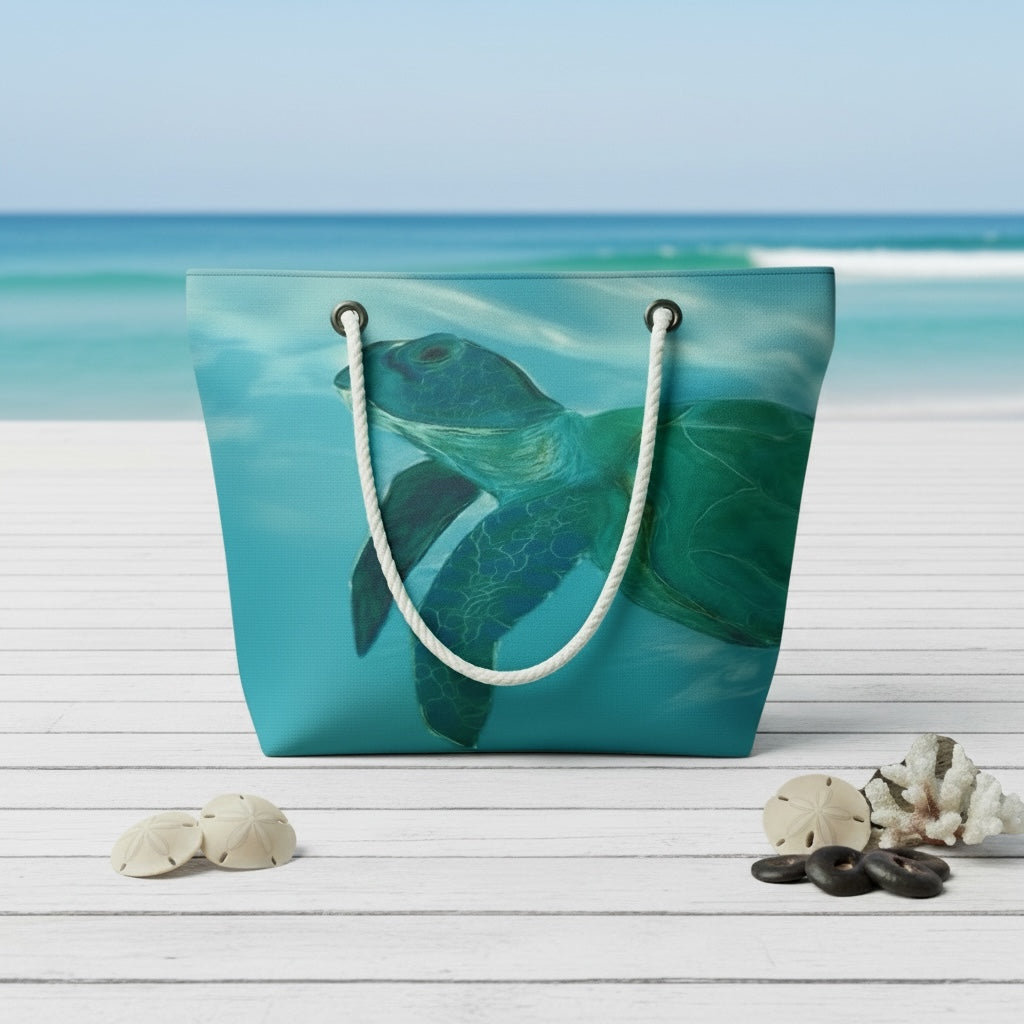 Original Sea Turtle Art Recycled Sail Tote Bag