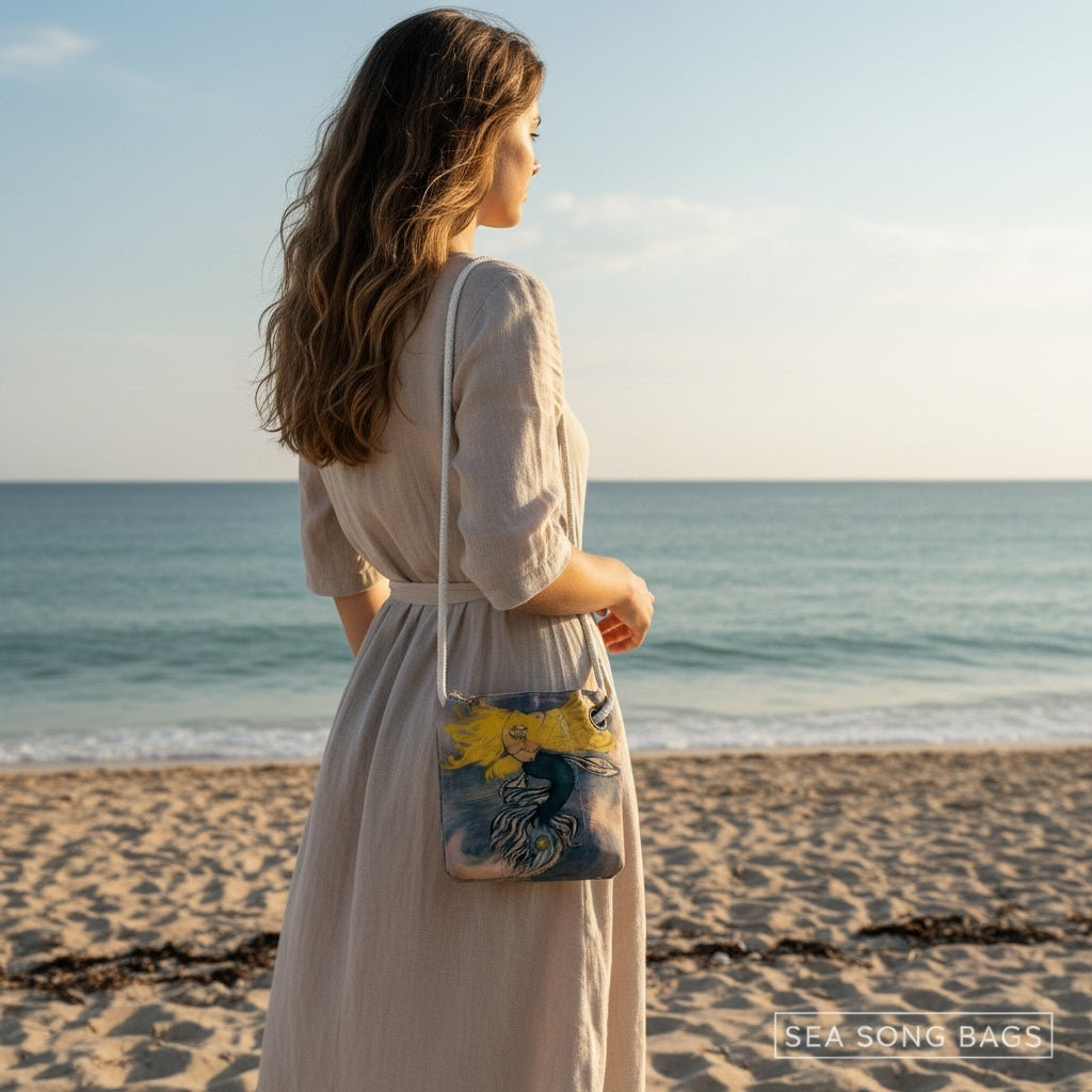 Recycled Sail Original Art Mermaid Tote, Crossbody, Wristlet
