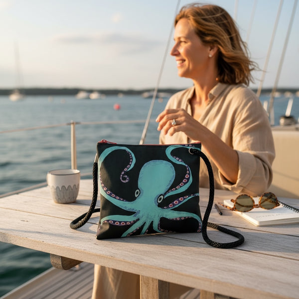 Octavia Octopus Recycled Sail Bag | Original Coastal Art – Crossbody