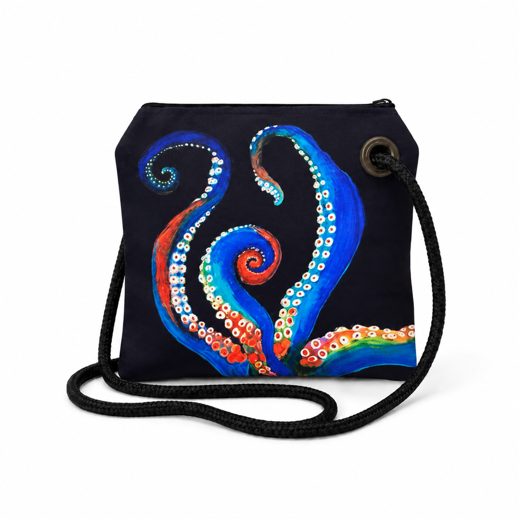 Diggie Octavius recycled sail crossbody with original octopus artwork