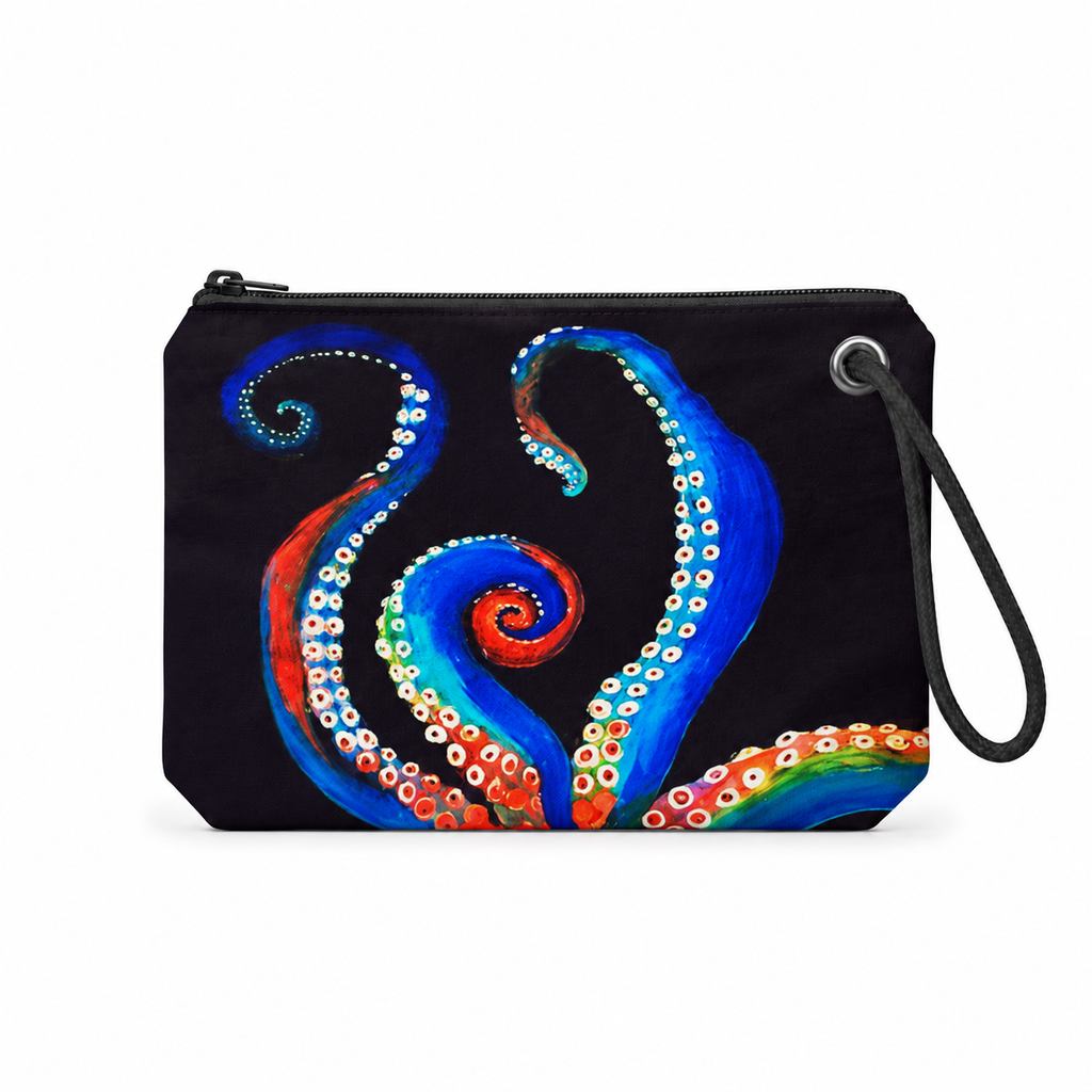 Diggie Octavius recycled sail wristlet with original octopus artwork
