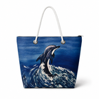Dolphin medium recycled sail tote with zipper and original Florida coastal artwork