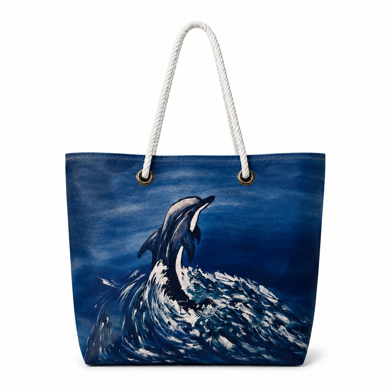 Dolphin XL recycled sail tote handcrafted in Florida with original coastal artwork
