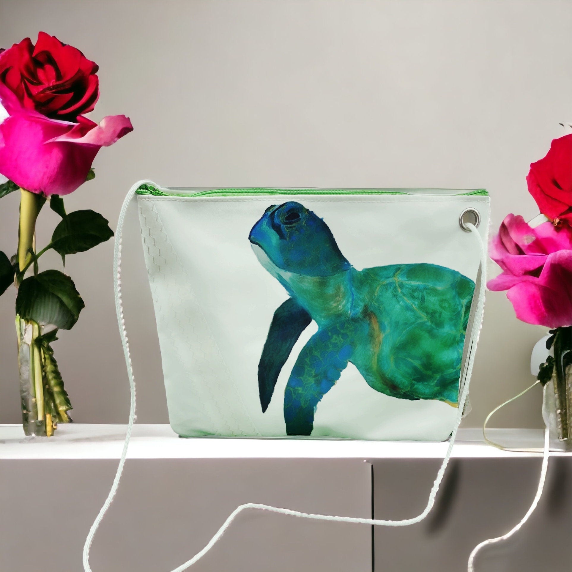 Sea Turtle Recycled Sail Tote Bag (White Background)