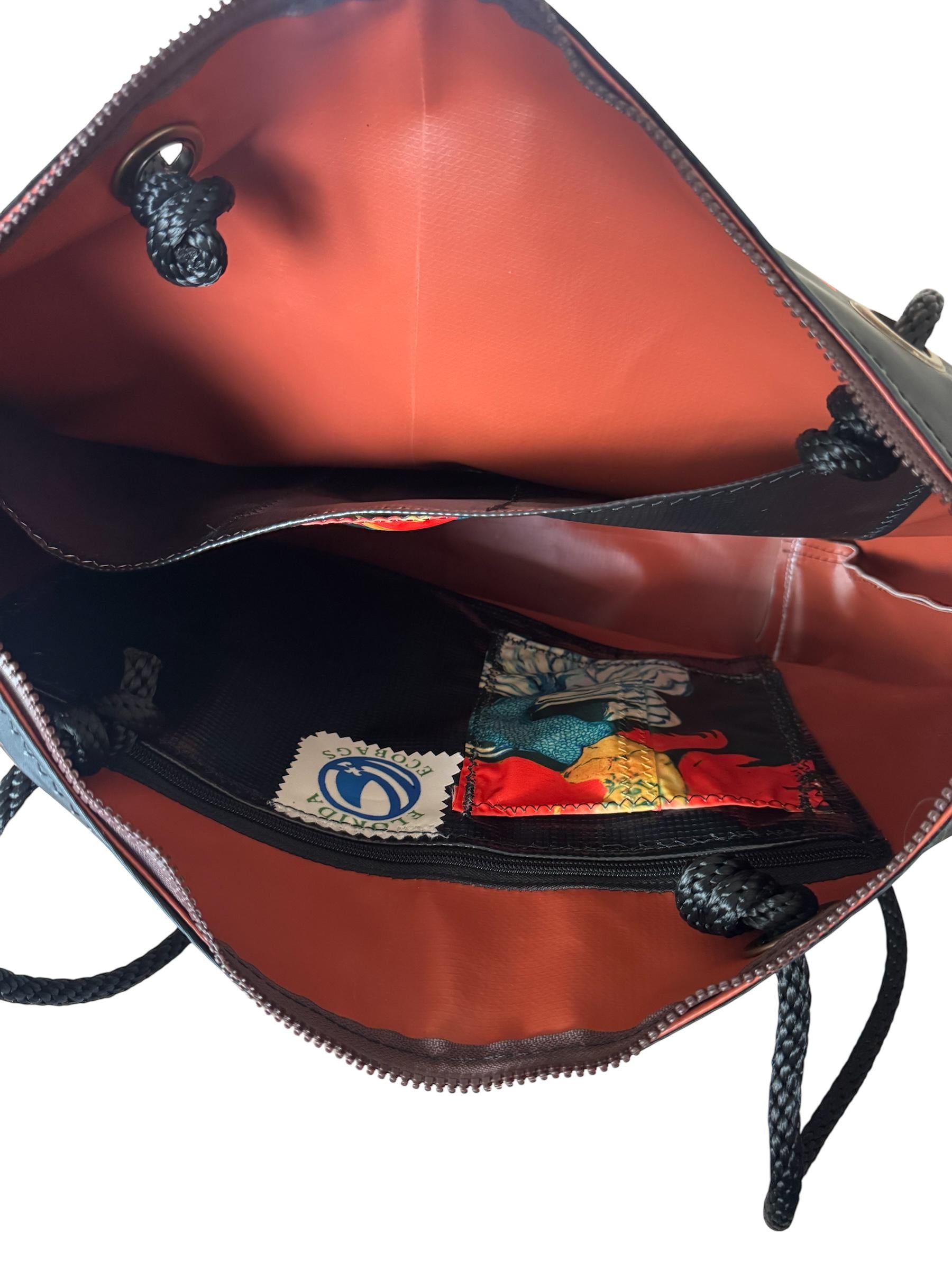 Recycled Sail Mermaid Art Tote Bag: Red Hair