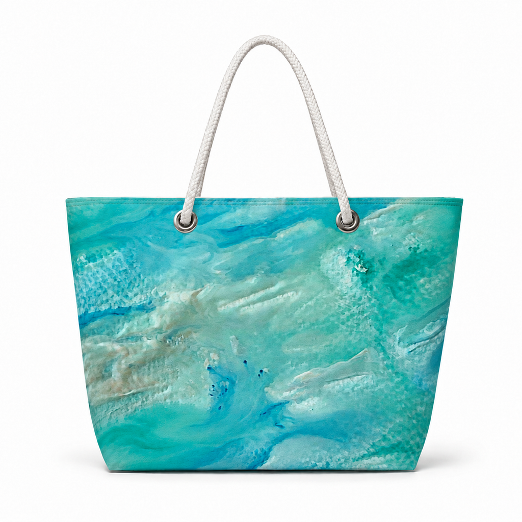 Emerald Ocean large recycled sail tote handcrafted in Florida with original coastal artwork