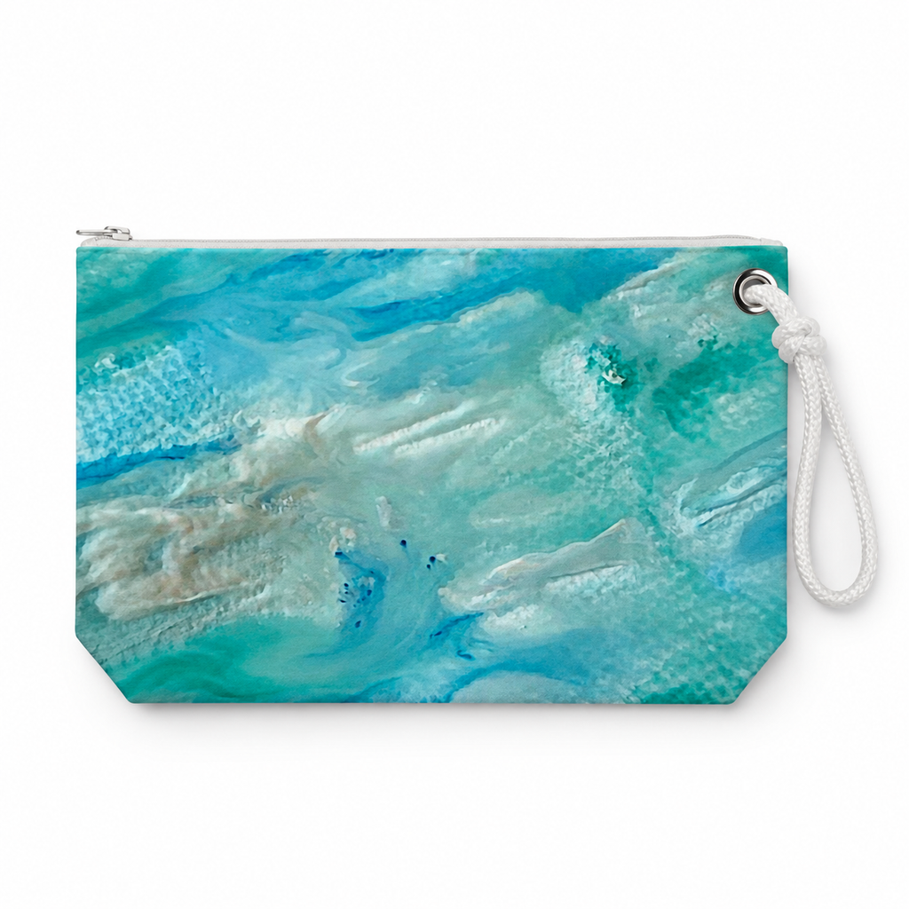 Emerald Ocean recycled sail wristlet with original Florida EcoBags coastal artwork