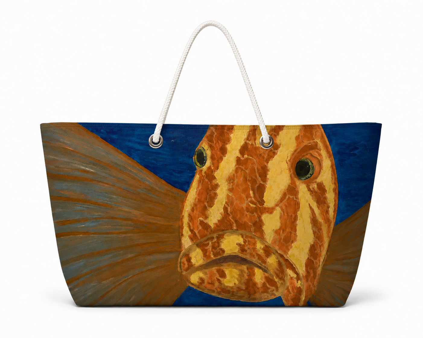 Grouper recycled sail bag extra large tote with white rope handles