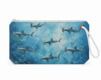 Hammerhead Blue recycled sail wristlet with original hammerhead shark artwork
