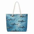 Hammerhead Blue XL recycled sail tote with original hammerhead shark artwork