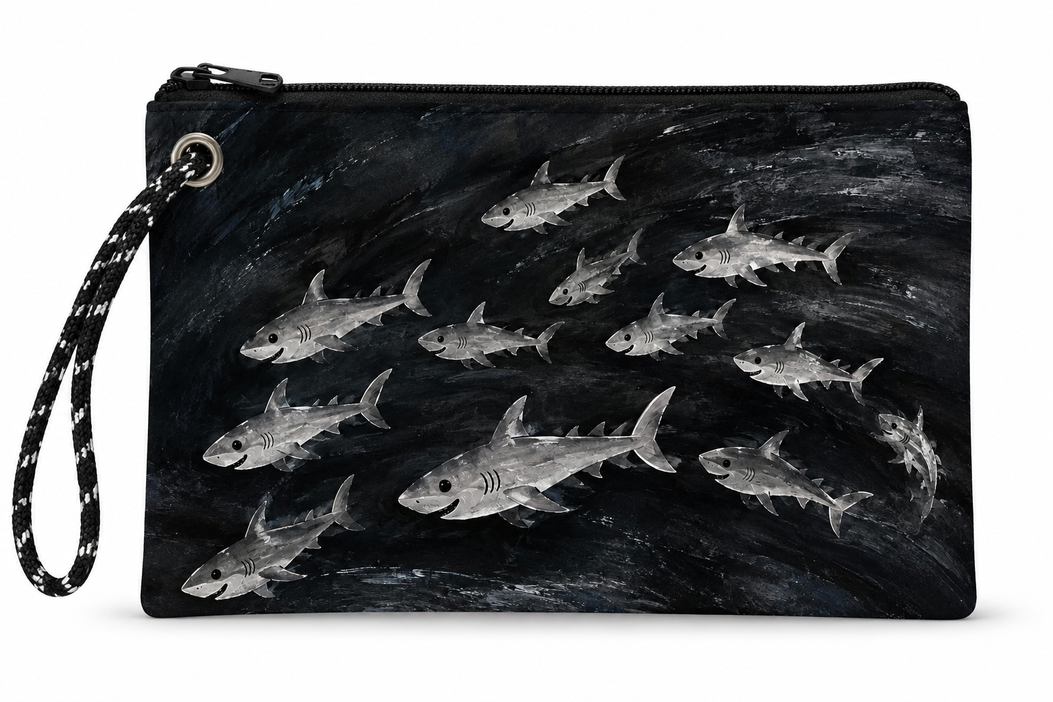 Happy Sharks recycled sail wristlet