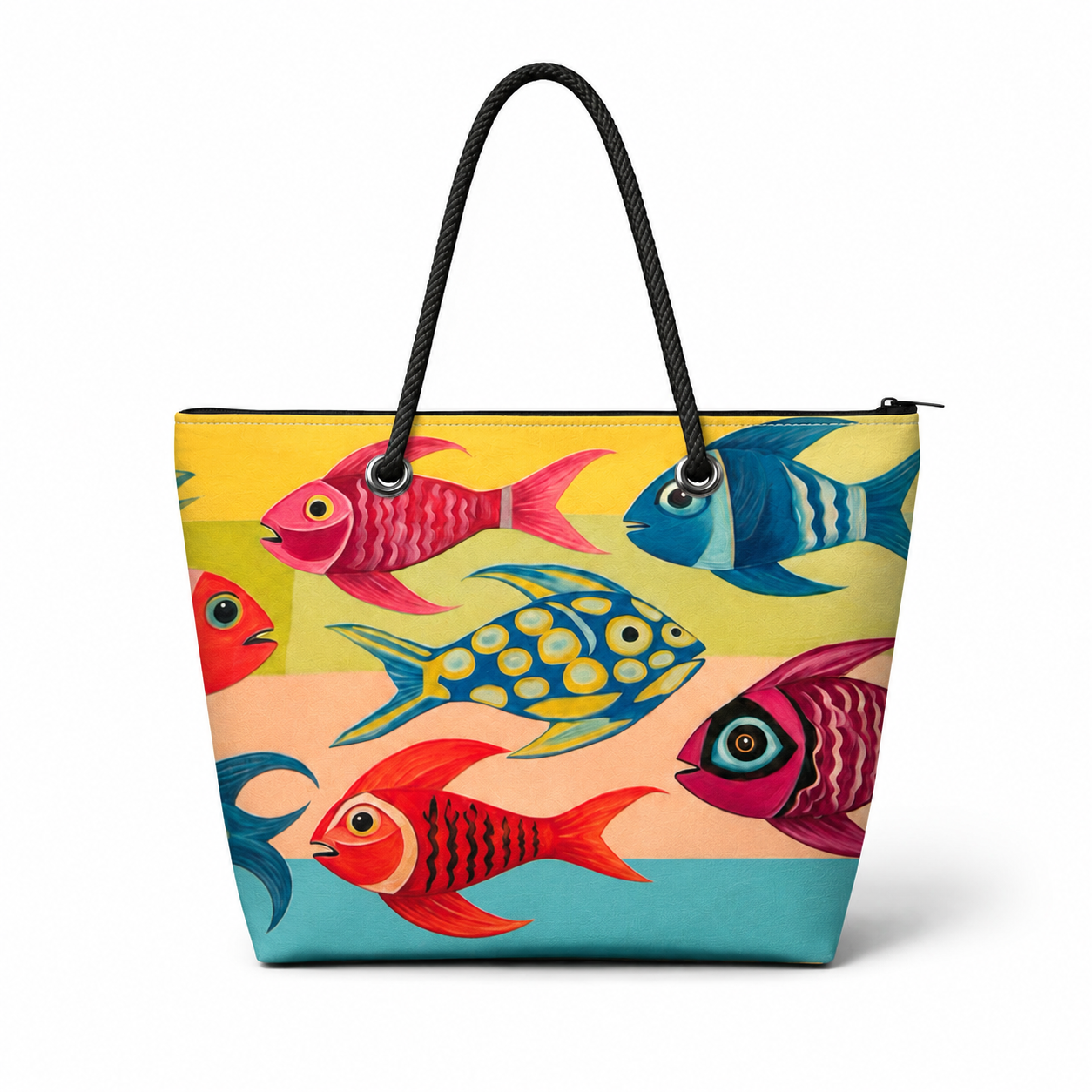 Jen's Fish medium recycled sail tote with zipper and original coastal fish artwork