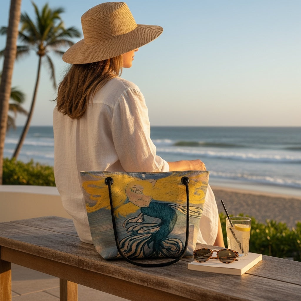 Recycled Sail Original Art Mermaid Tote, Crossbody, Wristlet