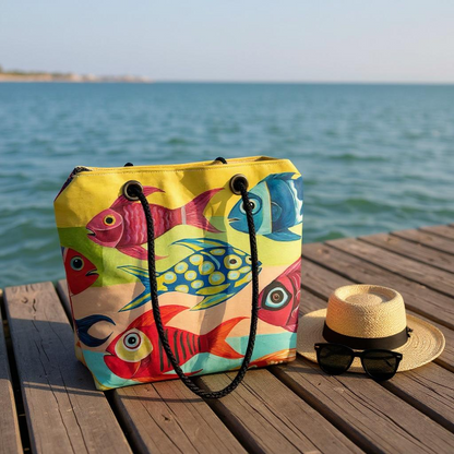 Recycled Sail Fish  Art Tote, Crossbody and Wristlet