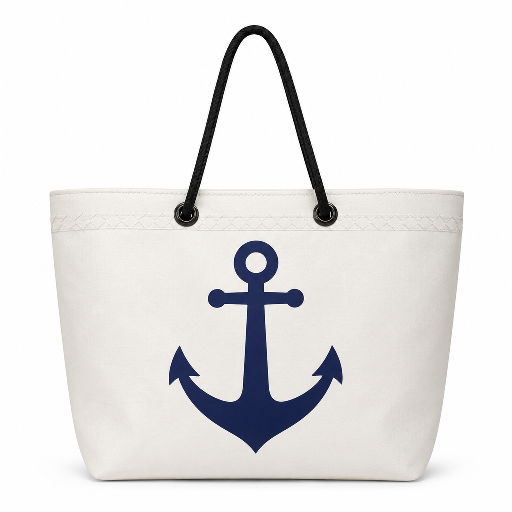 Navy Anchor large recycled sail tote