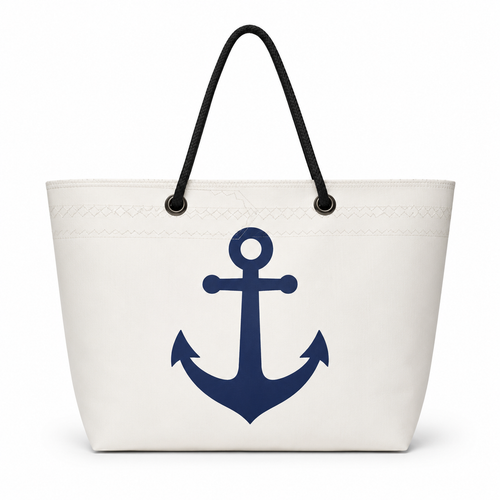 Navy Anchor XL recycled sail tote
