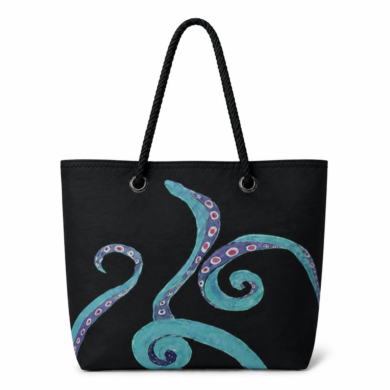 Octavia large tote back with original octopus artwork on recycled sailcloth