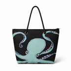 Octavia medium tote front with zipper and original octopus artwork on recycled sailcloth