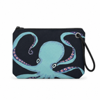 Octavia wristlet front with original octopus artwork on recycled sailcloth