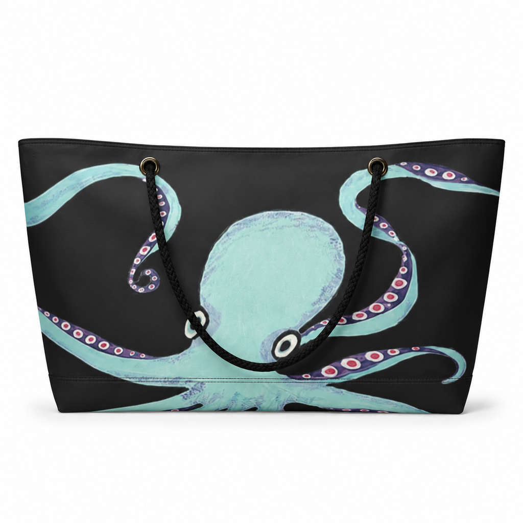 Octavia XXL tote front with original octopus artwork on recycled sailcloth