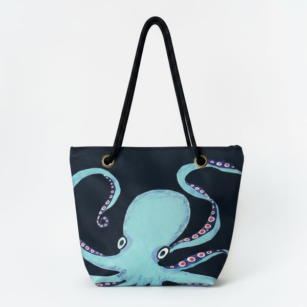 Recycled Sailcloth Octopus Tote Bag: Original Nautical Art