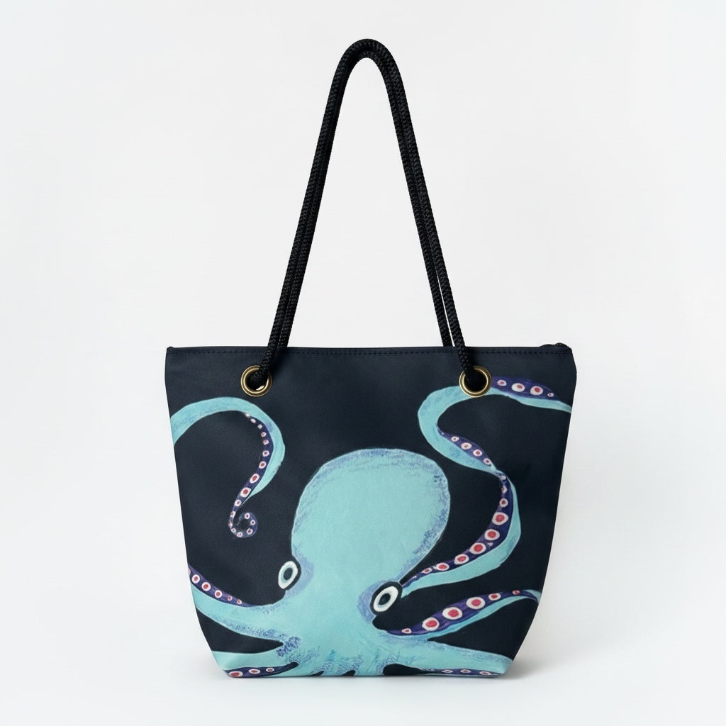 Recycled Sailcloth Octopus Tote Bag: Original Nautical Art
