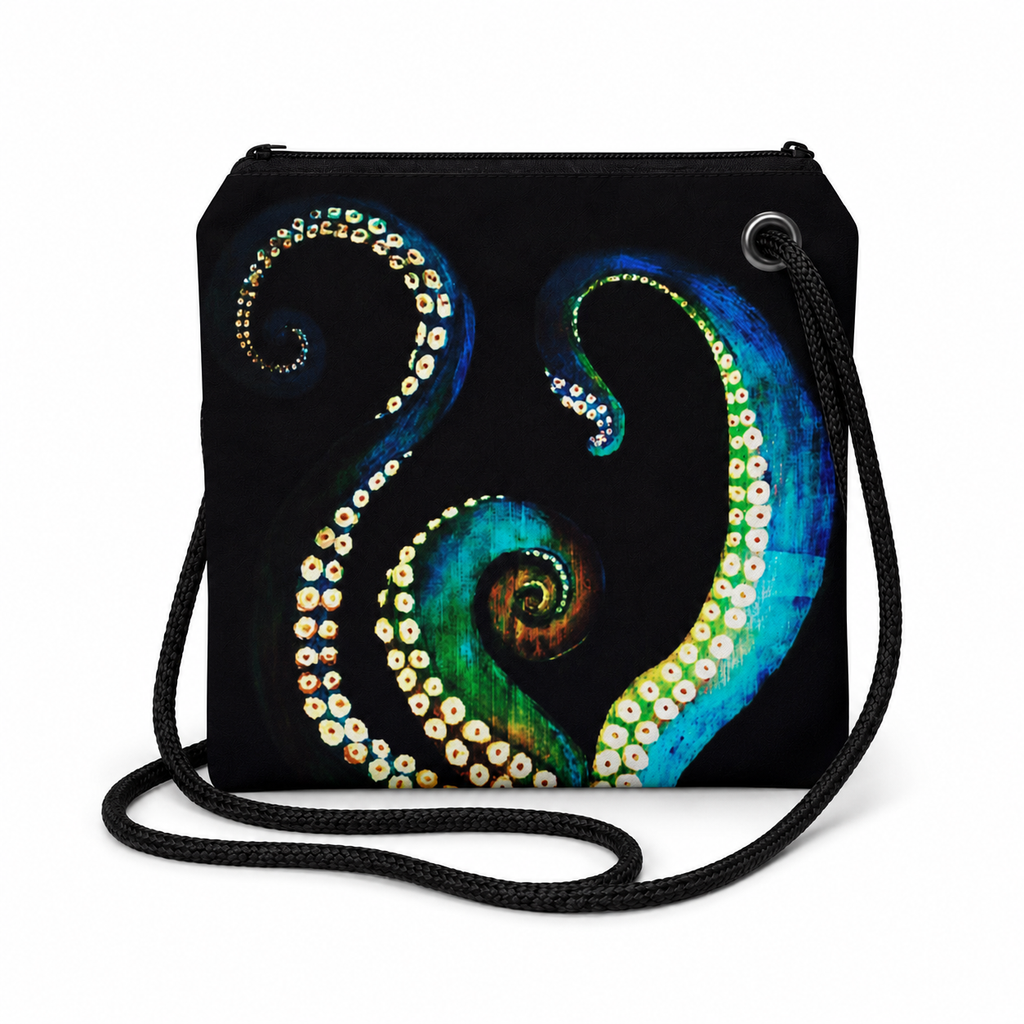 Octavius Original recycled sail crossbody with original octopus tentacle artwork