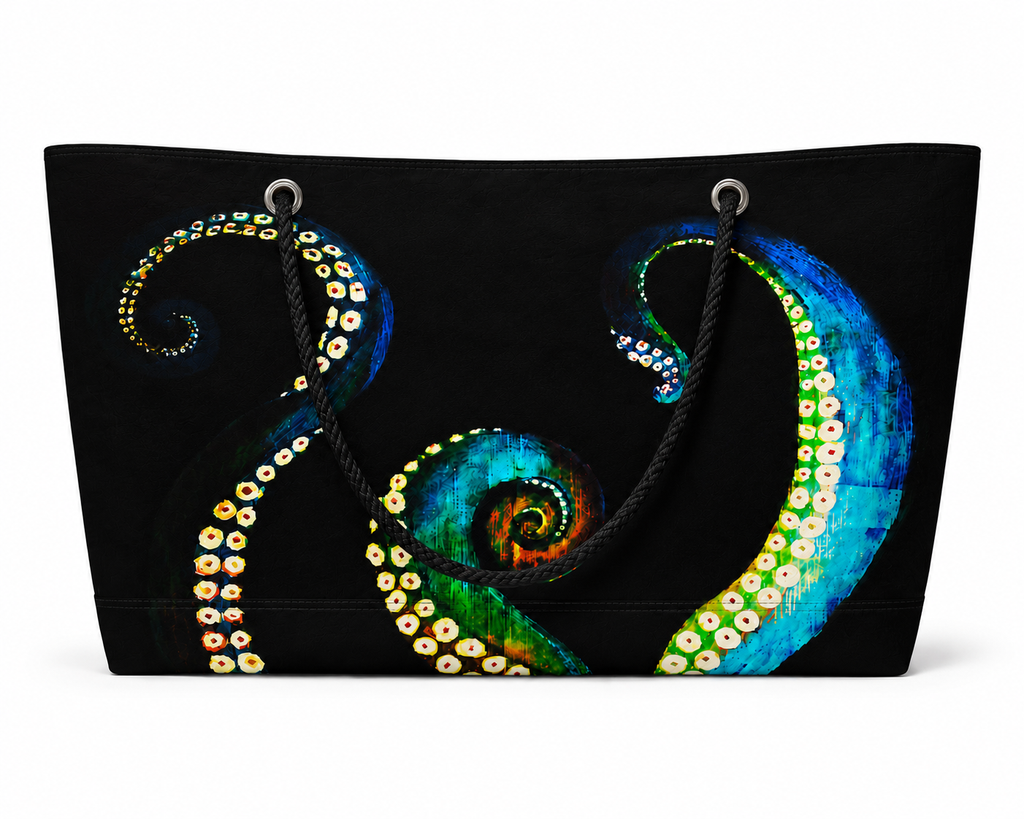 Octavius Original XXL recycled sail tote with original octopus tentacle artwork