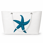 One Starfish XXL recycled sail tote bag with wide silhouette and white rope handle