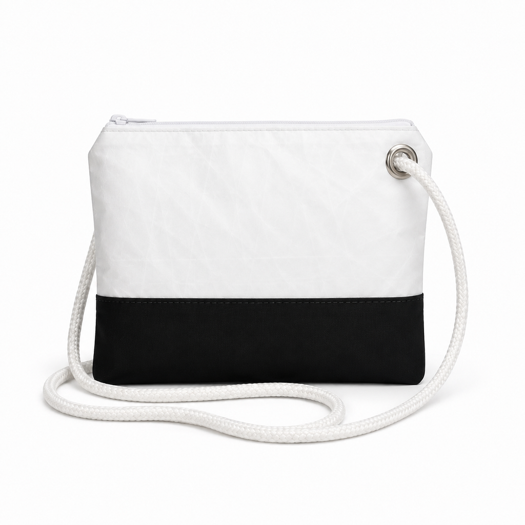 Plain white with black bottom Crossbody recycled sail bag