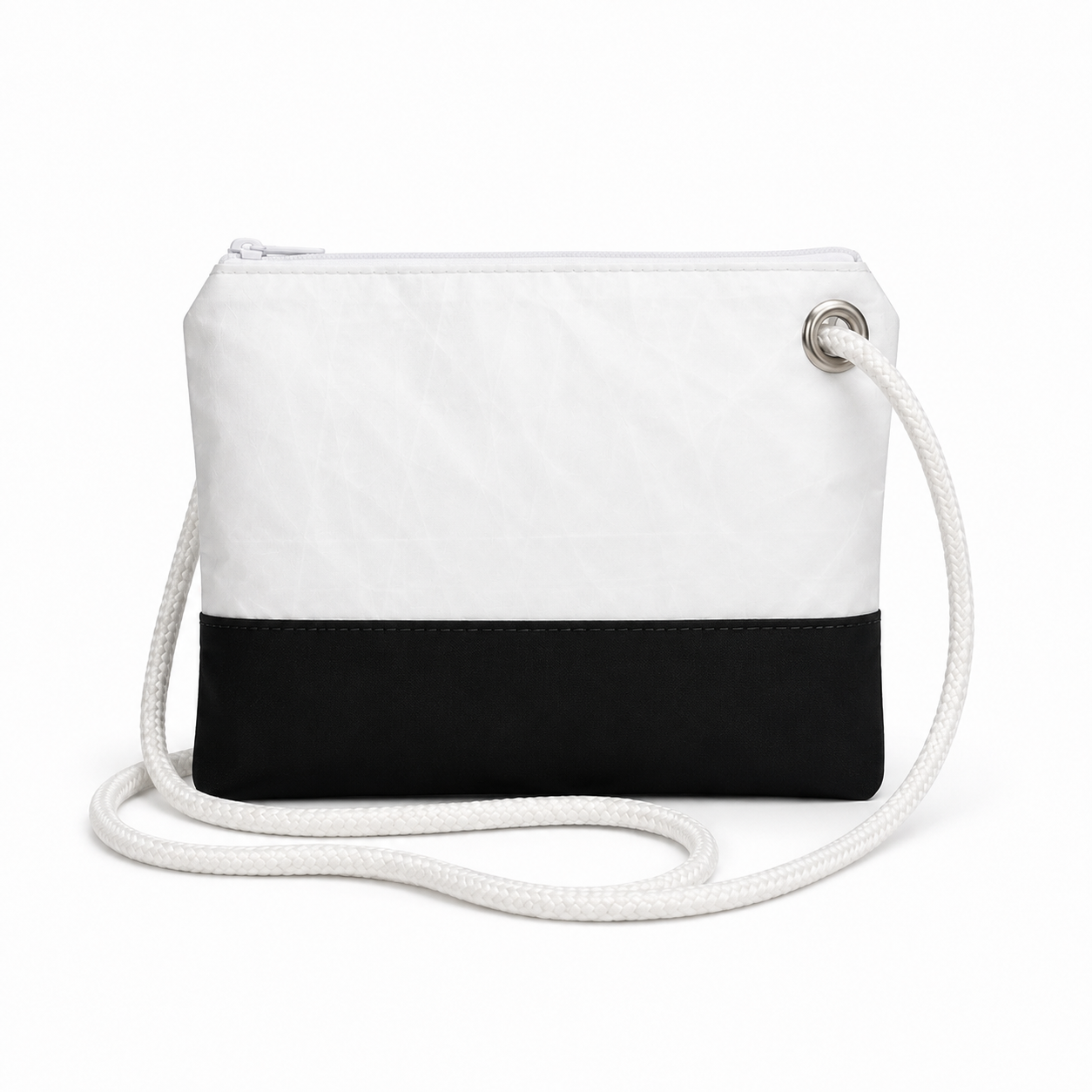 Plain white with black bottom Crossbody recycled sail bag