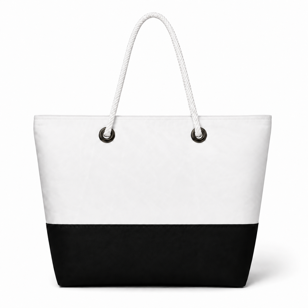 Plain white with black bottom Large recycled sail bag